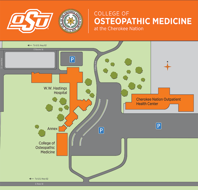 OSU College of Osteopathic Medicine at the Cherokee Nation Map.