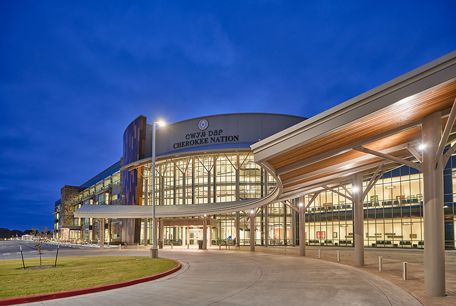 cnohc-main-entrance.png Cherokee Nation Outpatient Care Center Main Entrance.