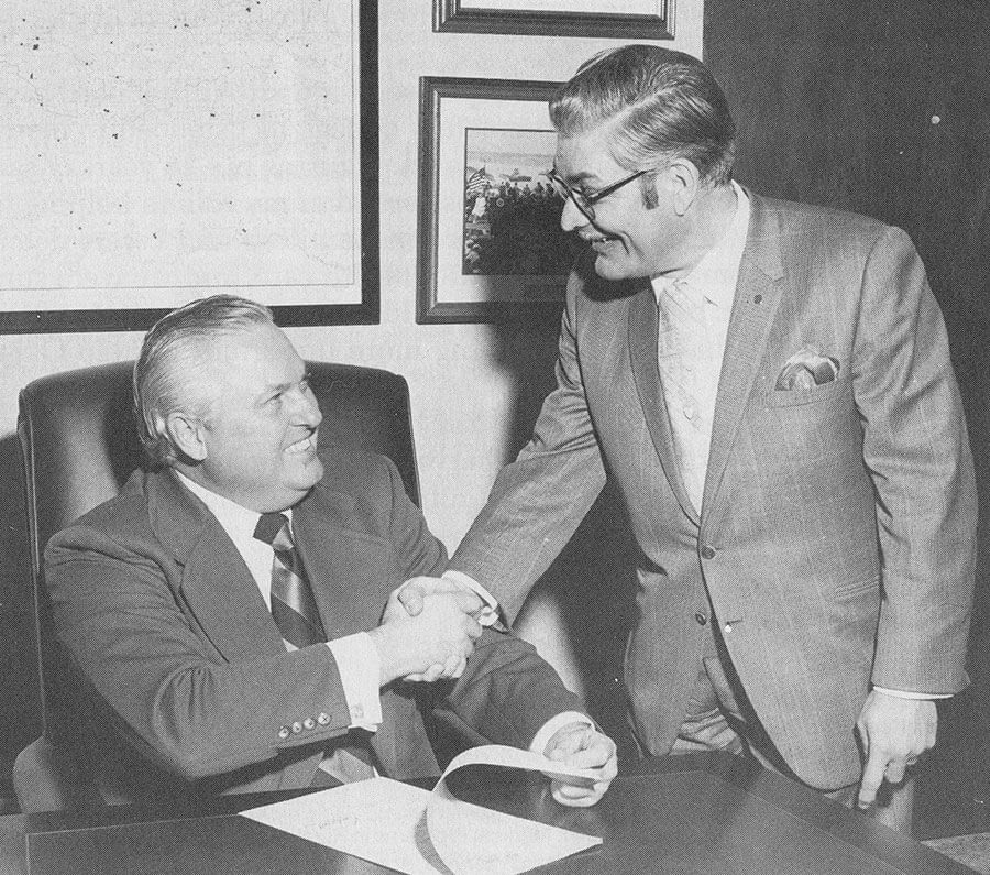 historic photo of Governor David Hall (Left) and James F. Routsong (right)