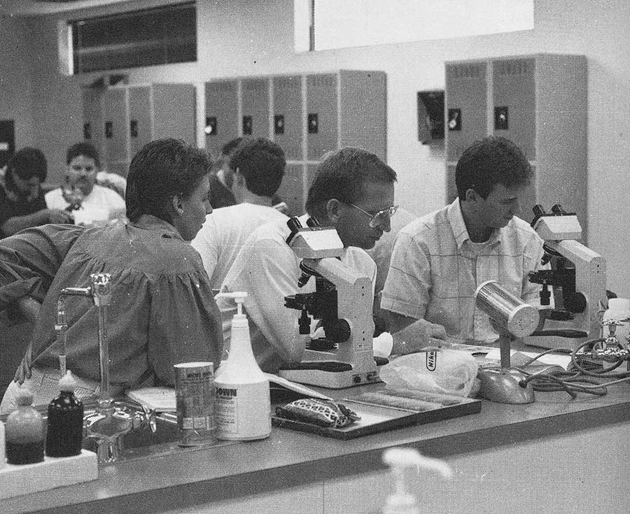 Students attending class