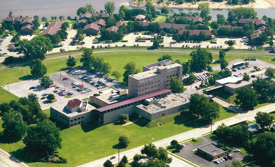 An aerial photo of campus in 2007