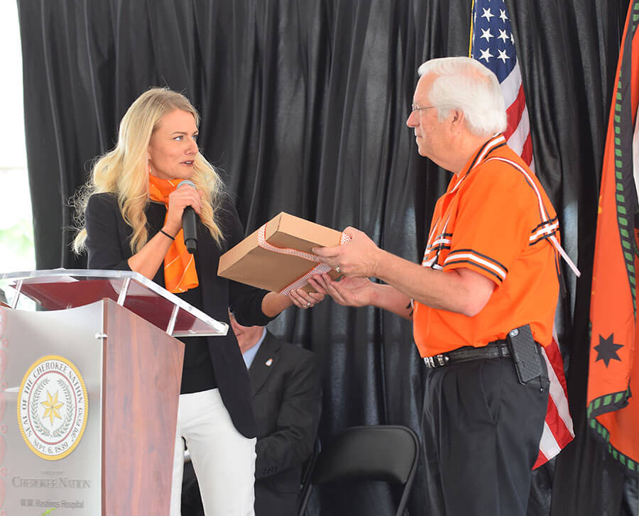 Officials including Dr. Kayse Shrum (left) and Bill John Baker (right) at the groundbreaking for the College of Osteopathic Medicine at the Cherokee Nation in Tahlequah, Oklahoma. Officials including Dr. Kayse Shrum (left) and Bill John Baker (right) at the groundbreaking for the College of Osteopathic Medicine at the Cherokee Nation in Tahlequah, Oklahoma.