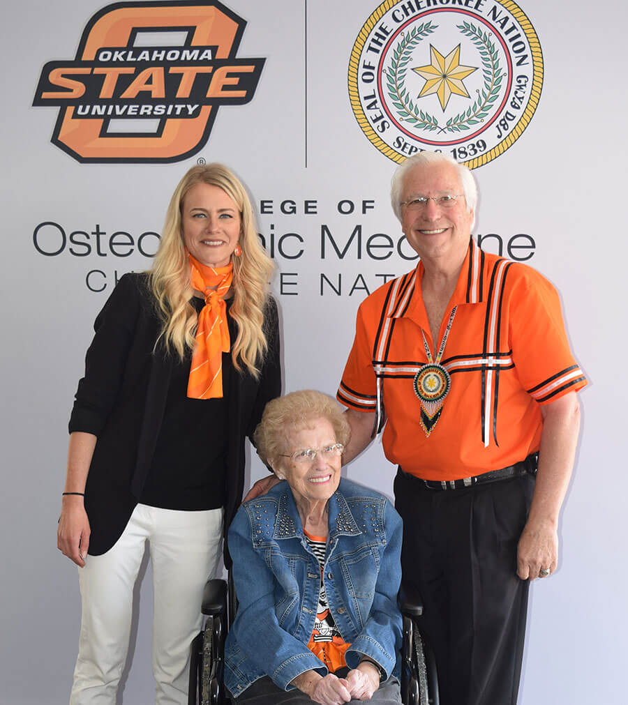 Officials including Dr. Kayse Shrum (left), Bill John Baker (right) and his mother Isabel Baker (bottom) at the groundbreaking for the College of Osteopathic Medicine at the Cherokee Nation in Tahlequah, Oklahoma. Officials including Dr. Kayse Shrum (left), Bill John Baker (right) and his mother Isabel Baker (bottom) at the groundbreaking for the College of Osteopathic Medicine at the Cherokee Nation in Tahlequah, Oklahoma.