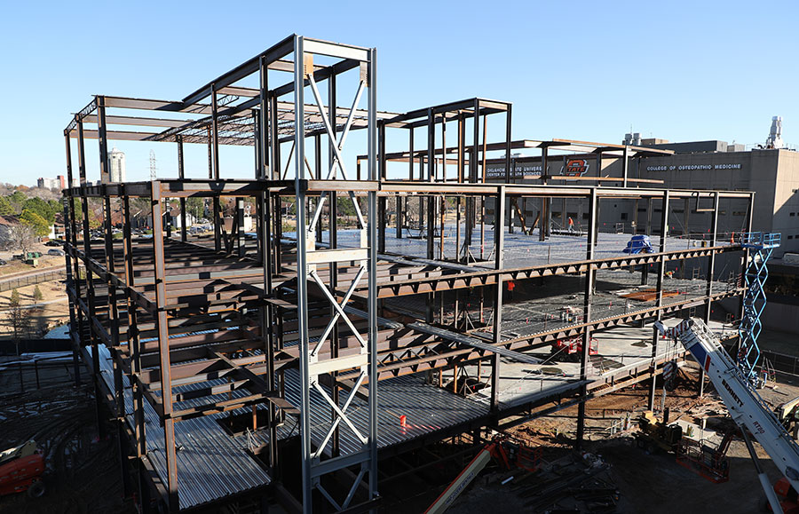Construction is ongoing at the North Hall at the Oklahoma State University Center for Health Sciences in Tulsa, Oklahoma. Construction is ongoing at the North Hall at the Oklahoma State University Center for Health Sciences in Tulsa, Oklahoma.