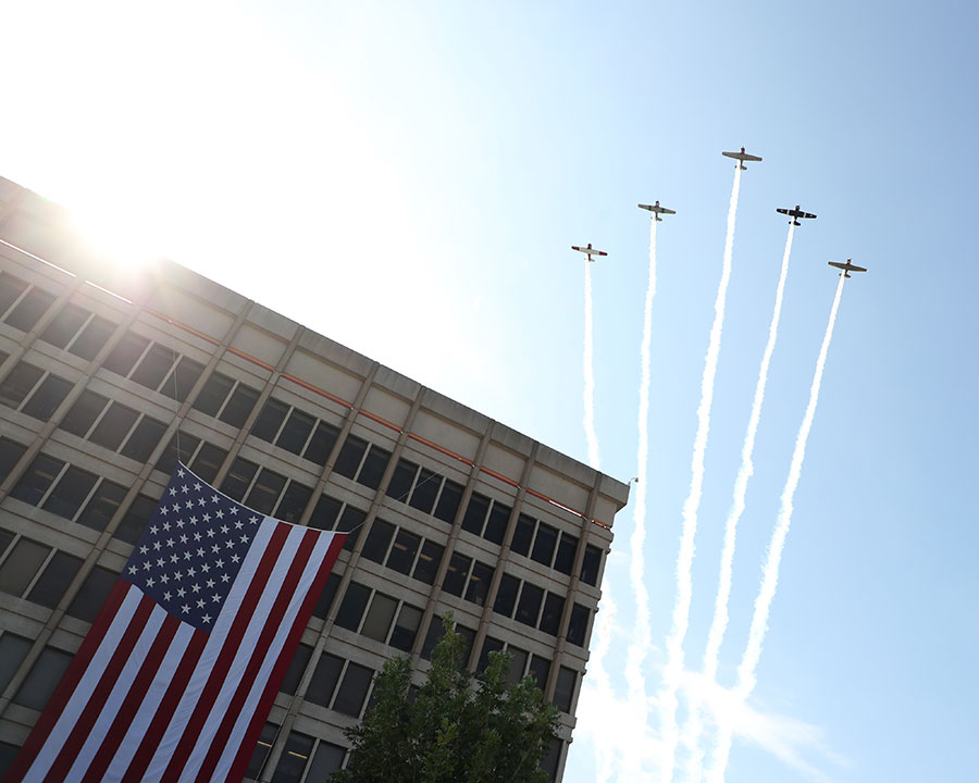 Planes fly over the groundbreaking for the Veterans Hospital Planes fly over the groundbreaking for the Veterans Hospital