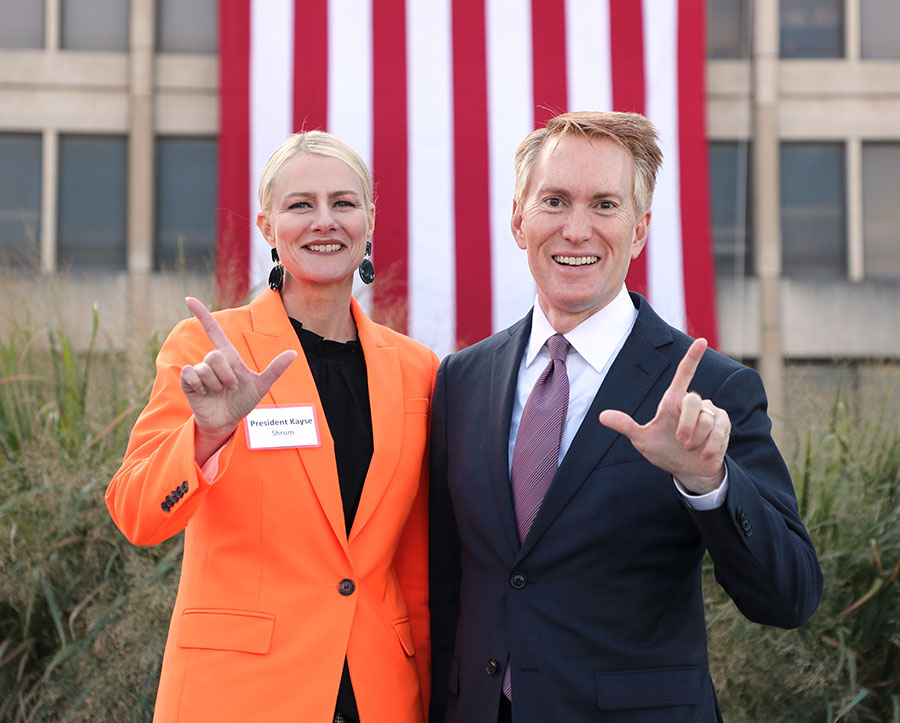 Dr. Kayse Shrum (left) and Sen. James Lankford (right) gather at the groundbreaking for the Veterans Hospital Dr. Kayse Shrum (left) and Sen. James Lankford (right) gather at the groundbreaking for the Veterans Hospital