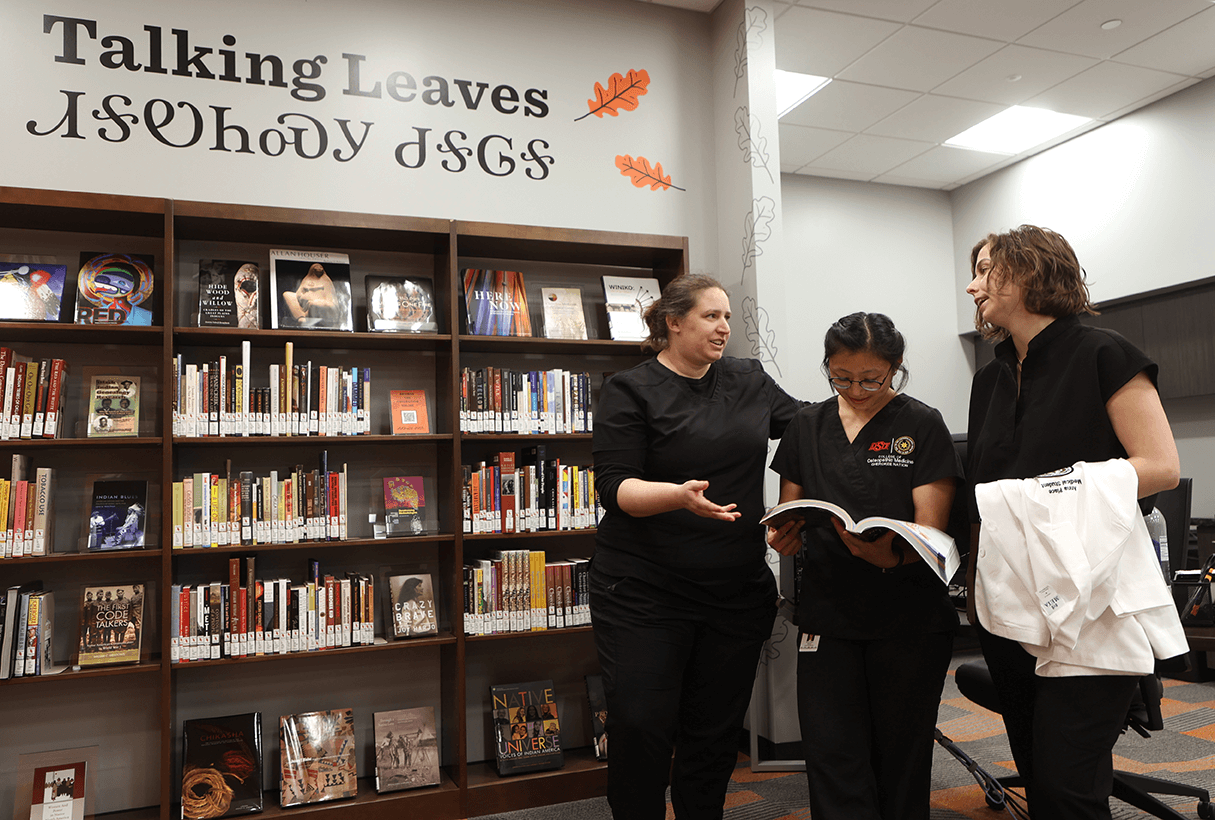 Medical students reading at the College of Osteopathic Medicine at the Cherokee Nation in Tahlequah, OK. Medical students reading at the College of Osteopathic Medicine at the Cherokee Nation in Tahlequah, OK.