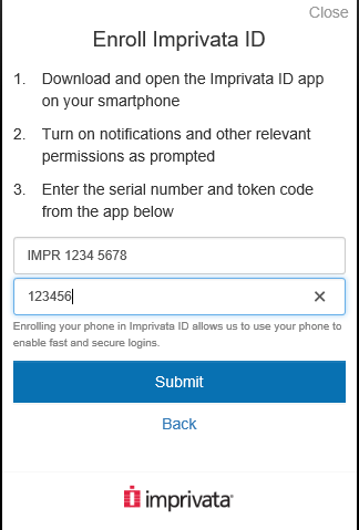 Imprivata App ID Enroll Screen Imprivata App ID Enroll Screen